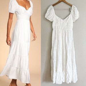 La Vita Bella White Puff Sleeve Maxi Dress
